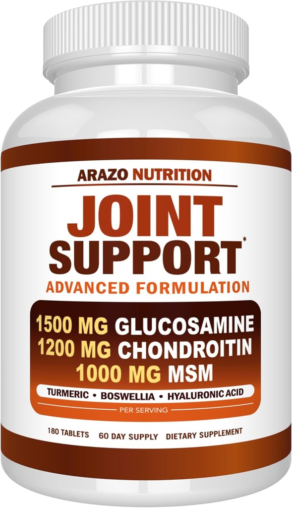 Arazo Nutrition Glucosamine Chondritine Turmeric Msm Boswellia - Supplément de soutien conjoint pour le soulagement 180 comprimés pour os, dos, genoux, mains (180 comprimés)