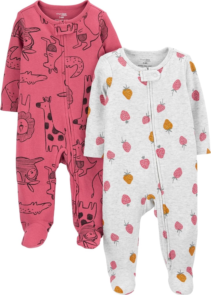 Simple Joys par les petites filles de Carter 2 voies Zip Thermal Footed Sommeil and Play, Pack de 2