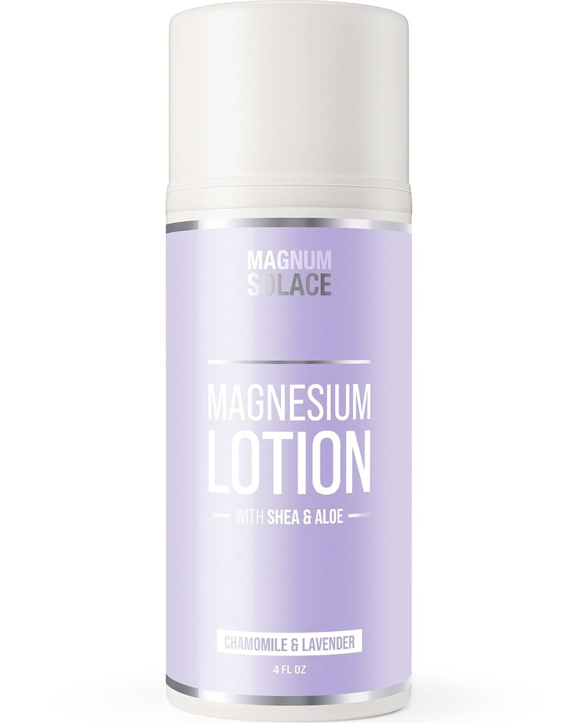 Lotion de magnésium – Super Concentré – Fabriqué avec de l'aloès et du karité – Pour les crampes de jambes, les muscles douloureux et les articulations, le rajeunissement – sans danger pour les enfants, Fabriqué aux États-Unis (Camomille et lavande)