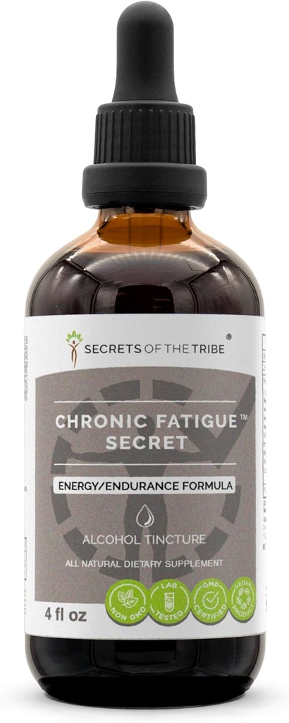 Secrets de la tribu - Fatigue chronique Secret, supplément à base de plantes Mélange gouttes Extrait liquide d'alcool, formule énergie/endurance (4 fl oz)