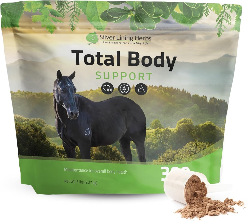 Silver Lining Herbs Total Body Horse Supplements Powder for Mental & Overall Health - Promoting Better Skin & Healthy Coat for Horses - Natural Herbal Equinity Horse Supplement - 5 lb Bag