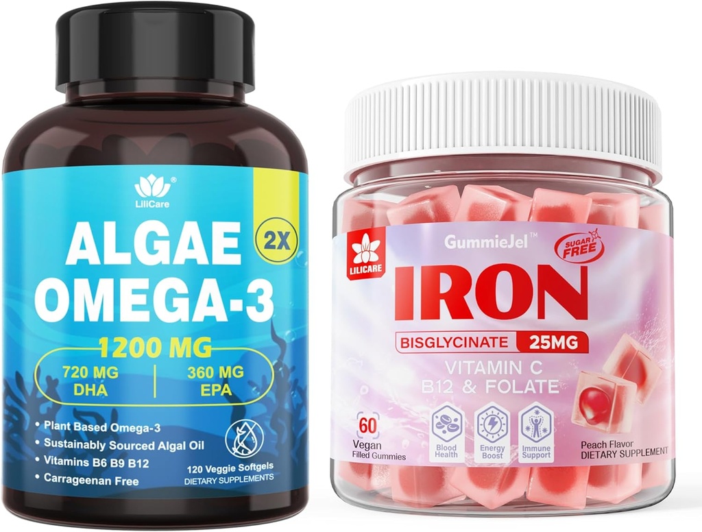 Gommies de fer végétaliens et Algae Oméga végétale 3 1200mg Supplément