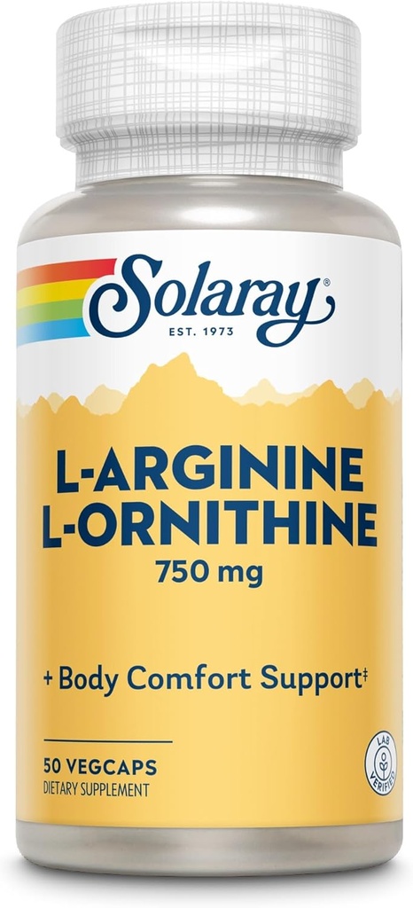 Solaray Free Form L-Arginine and Ornithine Capsules, 50 Count