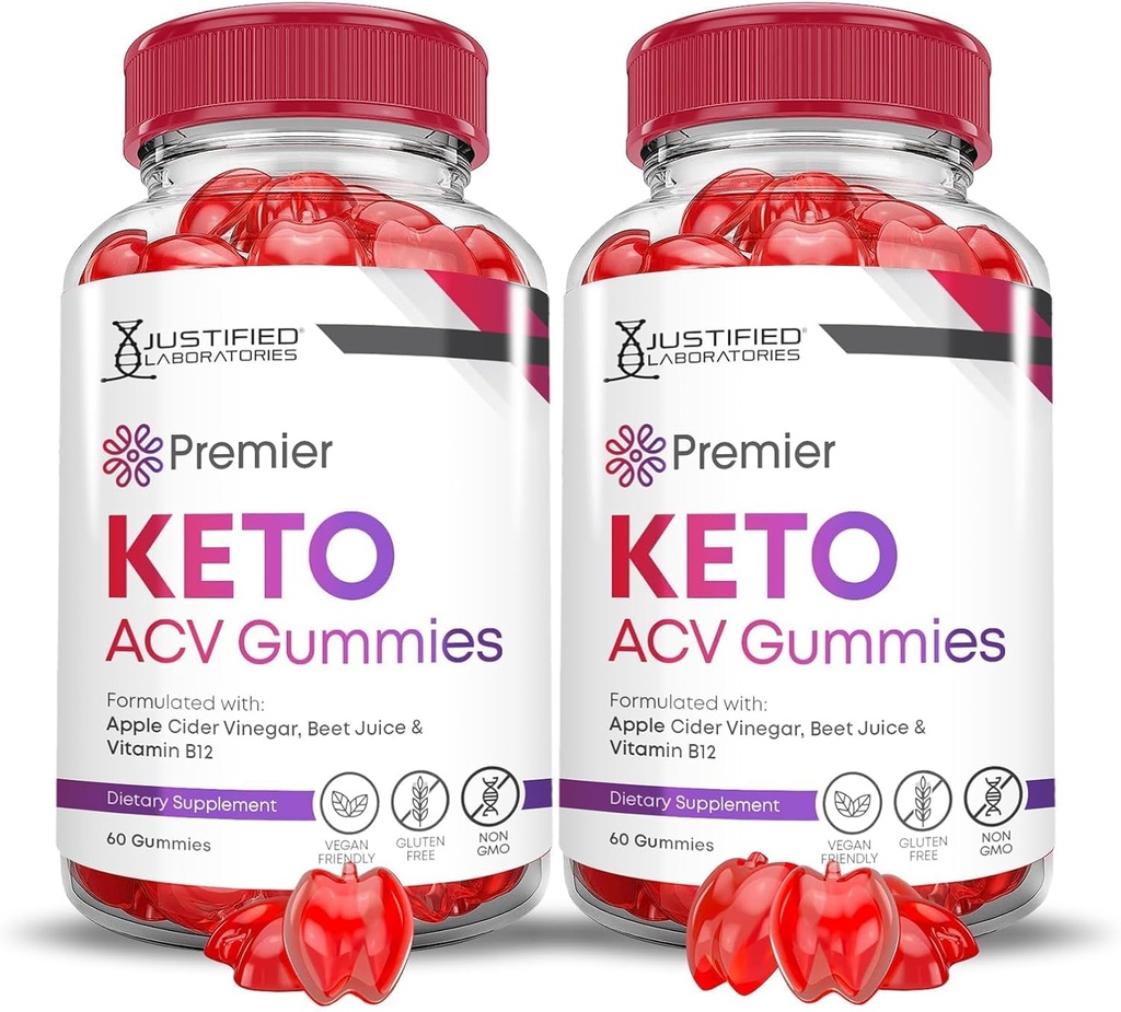 Laboratoires justifiés (2 Pack Premier Keto ACV Gummies Premier Keto Gummies Advanced 1000MG vinaigre de cidre de pomme formulé avec le jus de betterave grenade poudre B12 végétalien non OGM 120 Gummys