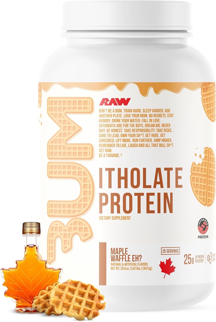 RAW Whey Isolate Protein Powder, Maple Waffle Eh? (Itholate de l'UMC) - Poudre de nutrition 100 % herbe-Fed pour la croissance et la récupération musculaires - faible teneur en gras, faible teneur en glucides, naturellement aromatisée - 25 portions
