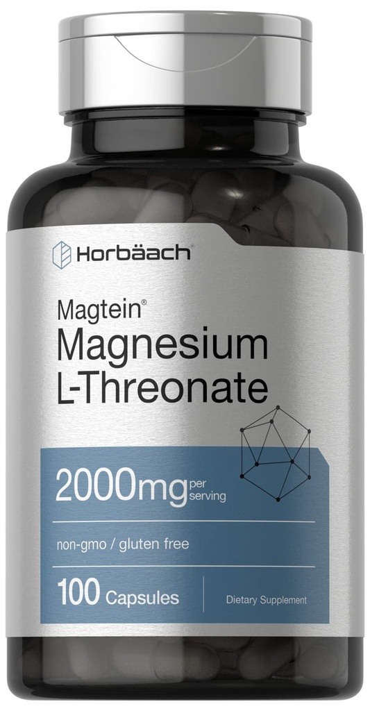 Horbäach Magtein Magnésium L-Thréonate de 2000mg Supplément de 100 capsules pour les hommes et les femmes