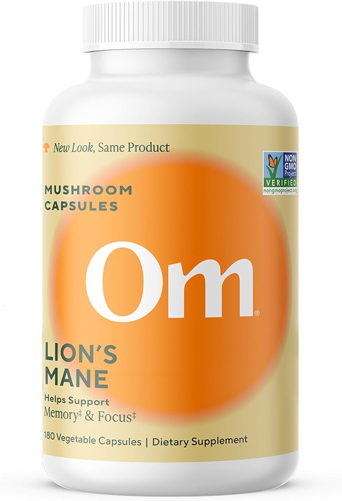 Om Lion, capsules de champignons de la Mane - Supplément de champignons biologiques et Nootropic - Suppléments de cerveau pour la mémoire et la focalisation, 180 Nombre (60 portions)