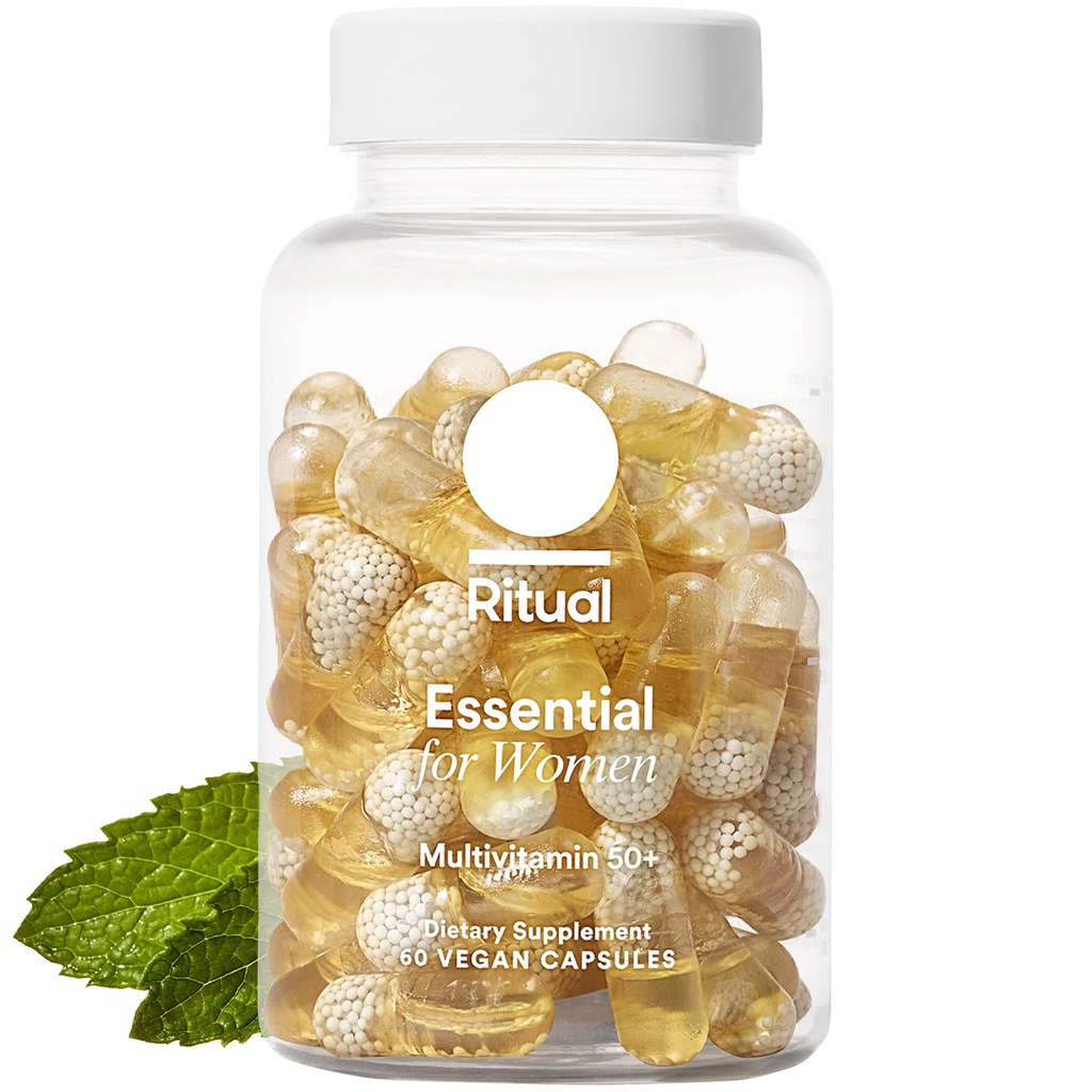 Multivitamine rituelle pour les femmes 50+, compléments à la ménopause avec vitamine D3, K2 et Magnésium pour le soutien des os*, Oméga-3 DHA, vitamine B12, non-OGM, menthe, 30 jours d'approvisionnement, 60 capsules véganes