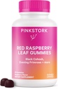 Pink Stork Red Raspberry Leaf Gummies - Troisième Trimestre Préparation de travail + Postpartum Mood Essentiels avec l'huile de Primrose du soir + Cohosh noir - 60 suppléments Gummy végétalien, non-OGM