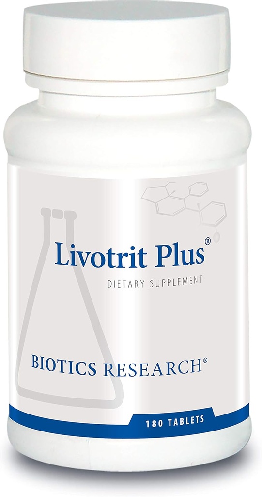 Recherche en biotique Livotrit Plus Livor Cleanse and Detox Support Supplément Mélange naturel non OGM à base de plantes avec chardon 180 comprimés