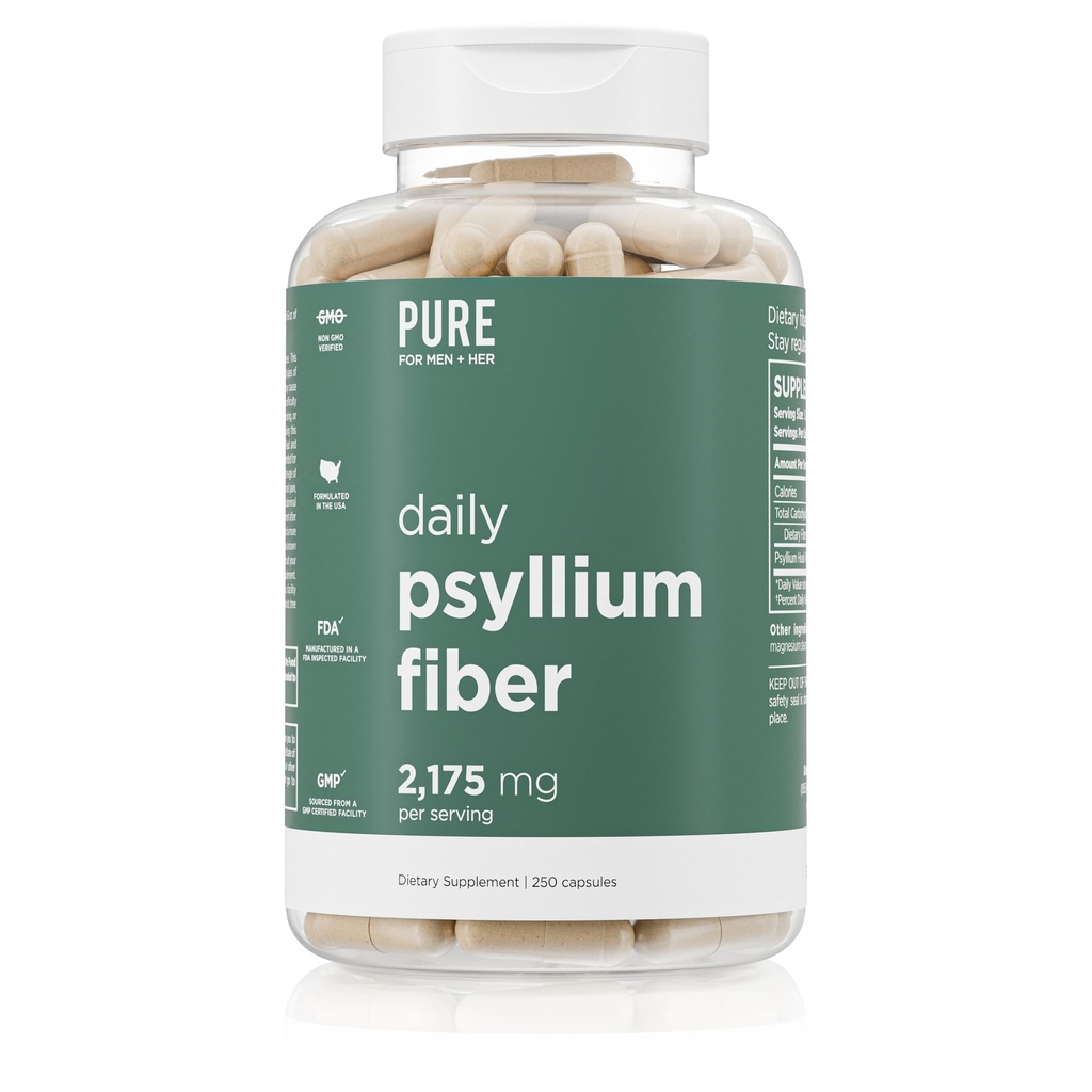 Pure pour les hommes Psyllium Husk Fiber Supplément Pure pour elle Régulière Digestionnelle & Gut Soutien de la Santé , 2 175mg par portion 250 Capsules
