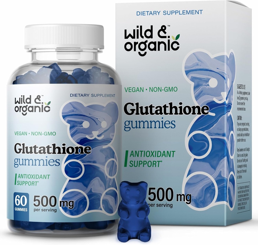 Gummées de Glutathion L sauvage et biologique - Glutathion réduit 500mg pour le soutien antioxydant - Supplément de détox nettoyant le foie - 60 Végétaux, non-OGM, à base de pectine