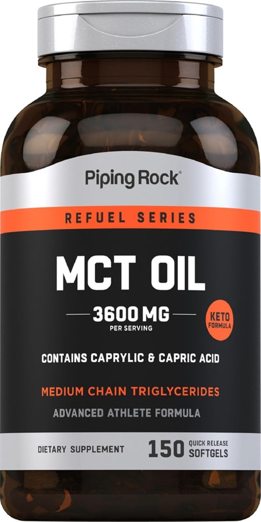 Pipeping Rock MCT Oil Softgel Capsules $ 3600mg $ 150 Pills $ Keto-Approuvé $ Non-OGM, Supplément sans gluten