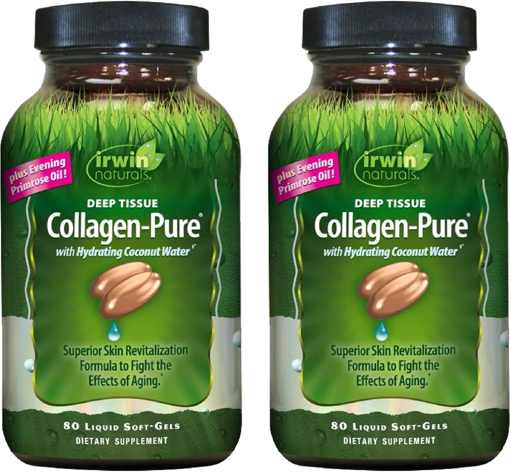 Irwin Naturals Deep Tissue Collagen-Pure – 80 Liquid Soft-Gels – Advanced Hydrolyzed Collagen + Joint & Skin Nourishment - 2 Pack