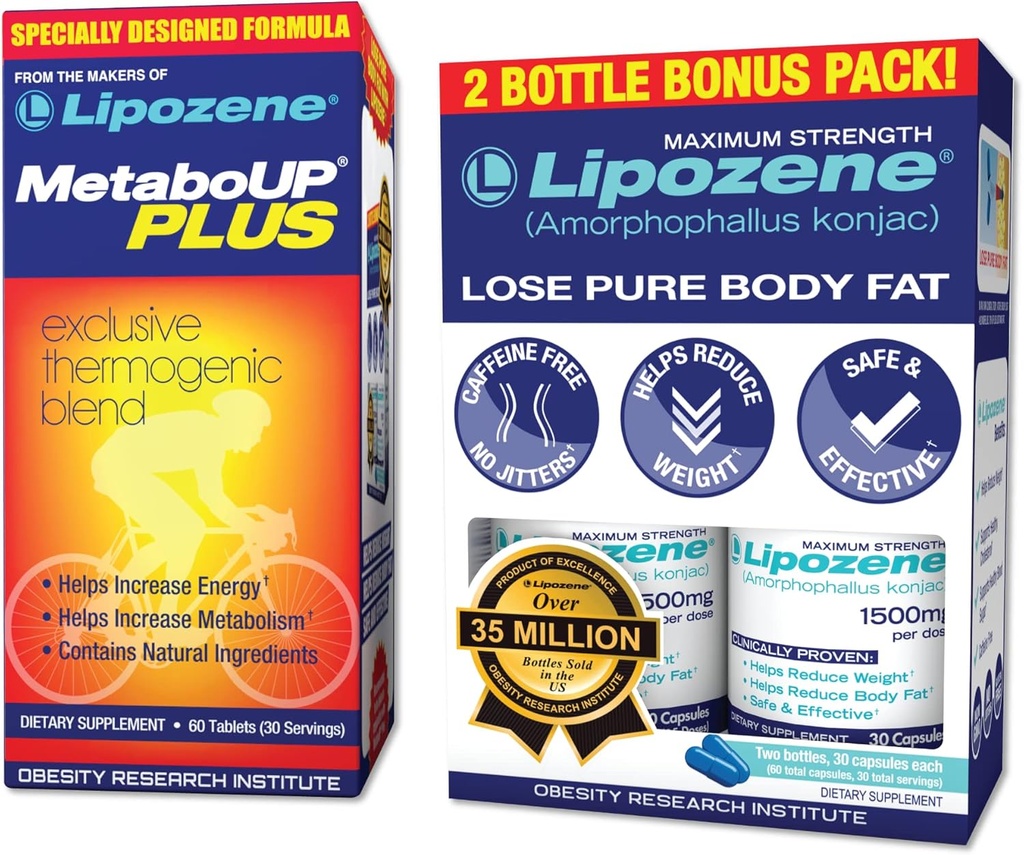 Lipozène pilules de perte de poids Double Pack et MetaboUp Plus supplément thermogénique - Suppresseur d'appétit