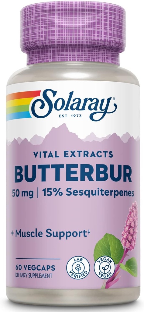 Solaray Extrait de racine de beurre 50mg de soutien pour la santé musculaire lisse vasculaire, le flux sanguin, la fonction respiratoire et le système urinaire Santé