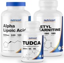 Nutricost Alpha Lipoic Acid 600mg, 240 Caps & Tudca 250mg, 60 Caps & Acetyl L-Carnitine 500mg, 180 Caps