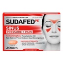 Sourd PE Sinus Pression + Comprimés de soulagement de la douleur, Résistance maximale, Non-Drowsy, OTC Sinus Relief Medicine avec acétaminophène analgésique et Phénylephrine HCl Nasal Cognestant, 24 ct