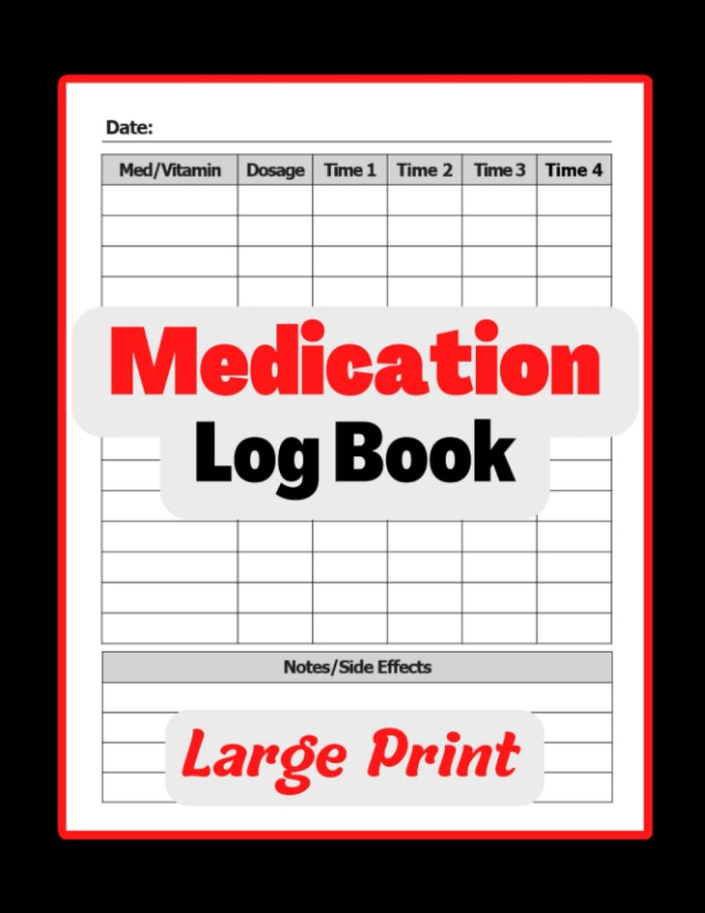 Livre de bord des médicaments : Livre de bord simple pour enregistrer les médicaments, les vitamines et/ou les suppléments par jour. Loger plusieurs doses et effets secondaires. 8.5x11 Pill Tracker pour les aînés et tous les âges, les infirmières et les soignants.