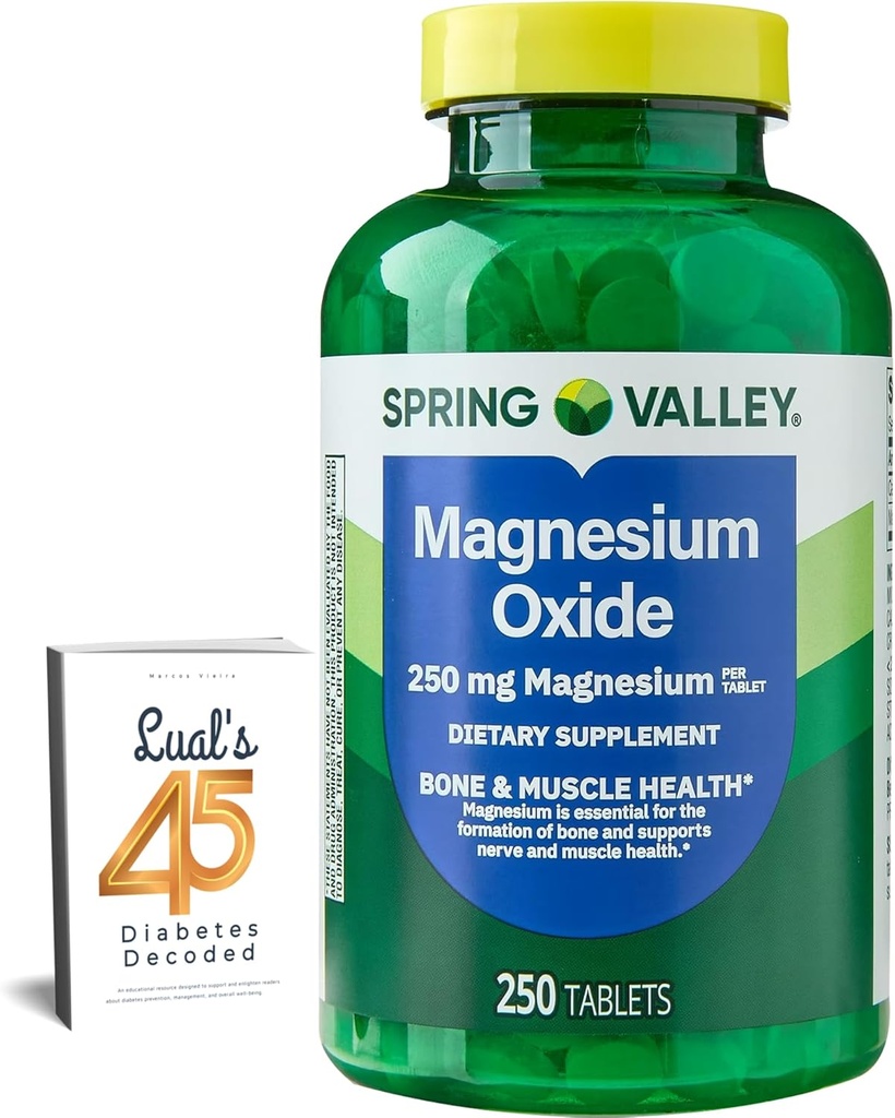 Spring Valley Magnésium 250mg 250 Comte, os et santé musculaire, meilleur supplément de magnésium pour les femmes, supplément diététique avec 45 diabète décodé de Lual