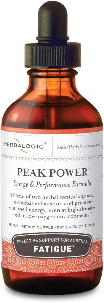 Herbalogic - Peak Power Liquid Herb Drops - Formule d'énergie naturelle sans stimulant pour combattre la fatigue adrénale et améliorer l'endurance physique - Contient Ginseng et Astragalus américains - 4 Fl. Oz.