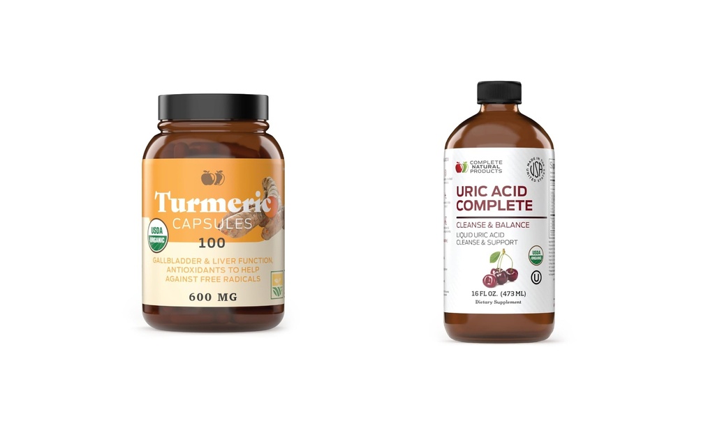 Produits naturels complets Turmeric 100 Capsules & Uric Acid Complet 16oz