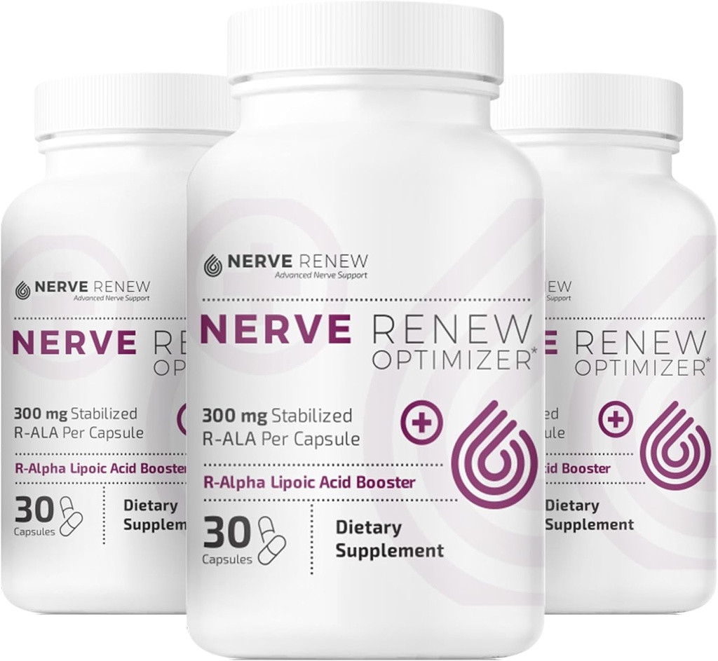 NERVE RENOW Optimizer, 3 Pack (90 Capsules) - 300 mg Acide Lipoïque R-Alpha stabilisé par Capsule pour le support naturel du malaise Nerve - Absorption rapide - Sûr et tout naturel