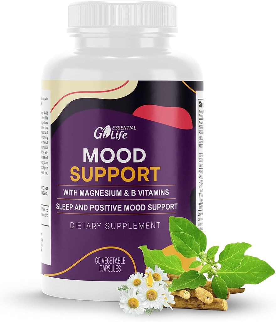 Supplément d'aide à l'humeur avec Ashwagandha, GABA 5-htp, St John's Wort, vitamine B6 et B12 pour le sommeil, la relaxation et Cortisol Manager