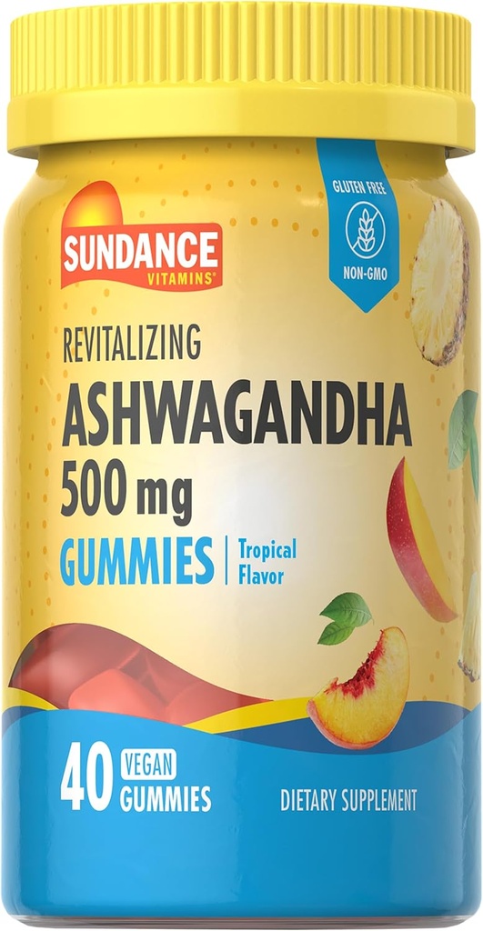 Sundance Ashwagandha Gummies (500mg) 40 Gummies végétaliens (100mg) Vegan, non OGM et supplément sans gluten