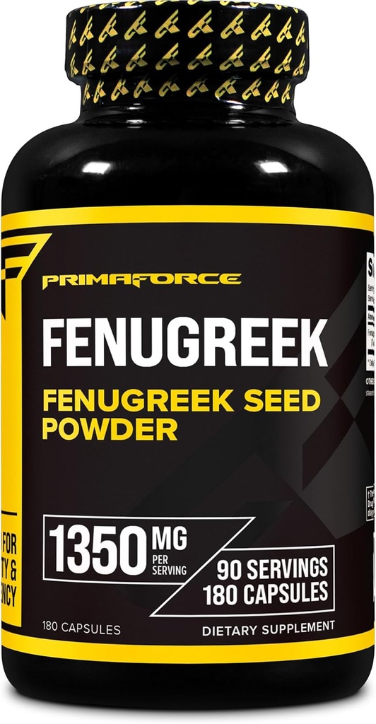 Primaforce Fenugreek Capsules de graines (180 capsules / 1350mg par portion, 2 portions de capsules) - Supplément à base de plantes Premium pour les hommes et les femmes, Supplément sans gluten sans OGM