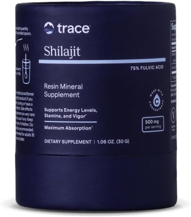 Trace Minerals Shilajit Resin 500mg - Supplément diététique pour la santé cérébrale et digestive - Supplément minéral pour aider la santé immunitaire et l'énergie quotidienne - Formule avec l'acide fulvic - 30g (environ 60 portions)