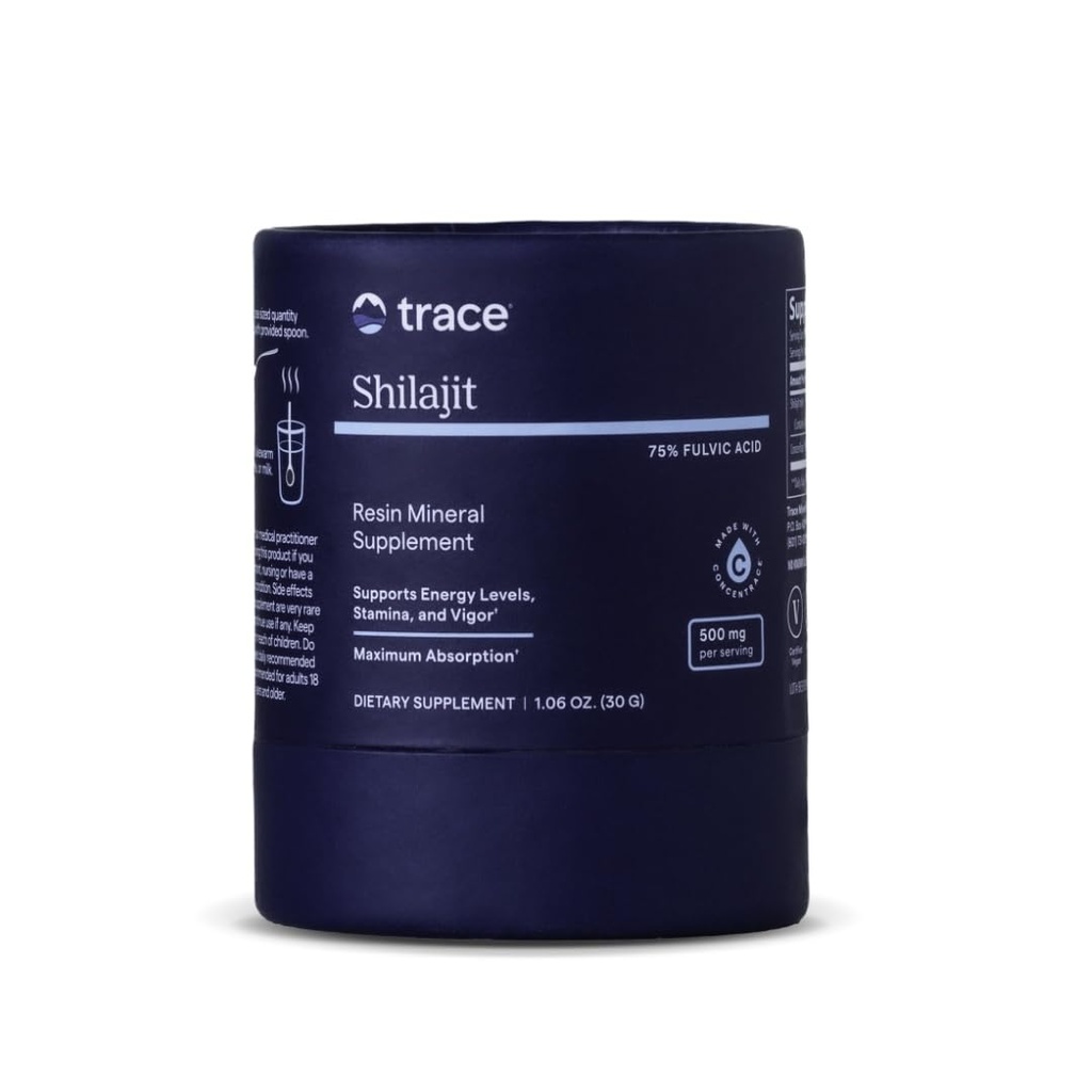 Trace Minerals Shilajit Resin 500mg - Supplément diététique pour la santé cérébrale et digestive - Supplément minéral pour aider la santé immunitaire et l'énergie quotidienne - Formule avec l'acide fulvic - 30g (environ 60 portions)
