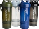 Smartshake O2GO ONE 4-Pack Protein Shaker Bouteille 800 ml.27 oz - Stockage inclus - Couvercle vissé étanche - Sans BPA – Unisexe - Mist Gray, Vert de l'Armée, Noir, Bleu marine