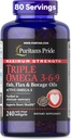 Puritan's Pride Premium Maximum Strength Triple Active Omega 3-6-9 Huiles de poisson, de lin et de borage, supplément alimentaire pour le soutien cardiaque, articulaire et cellulaire, 240 Softgels à libération rapide