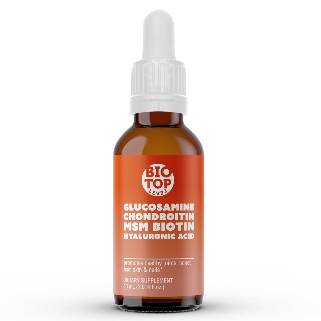 Glucosamine liquide, Chondroïtine, MSM, Biotine, acide hyaluronique, tout en une seule formule pour une bonne santé des articulations, os, cheveux, peau et ongles
