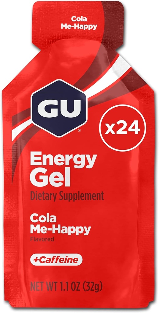GU Energy Original Sports Nutrition Energy Gel, Vegan, Gluten-Free, Kosher, and Dairy-Free On-the-Go Energy for Any Workout, 24-Count, Cola Me-Happy