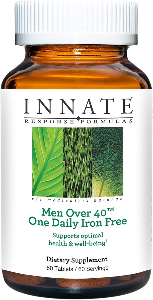 Formules de réponse INNATE Hommes de plus de 40 ans sans fer par jour - Multivitamine quotidienne pour les hommes de 40 ans et plus - Sans fer - avec des vitamines B - Végétariens, non-OGM - Fabriqués sans 9 allergènes alimentaires - 60 portions (60 portions)