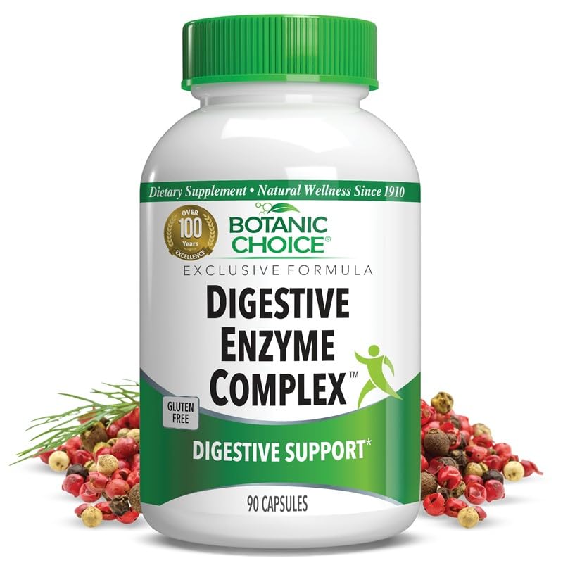 Botanic Choice Digestive Enzyme Complex - Aide digestive pour un supplément de Gut sain pour une meilleure digestion et une meilleure absorption des nutriments pour soulager les ballonnements abdominales - 90 pilules