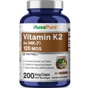 NusaPure Vitamine K2 MK7 120 mcg 200 Caps végétatifs (sans soie, sans OGM, végétalien)