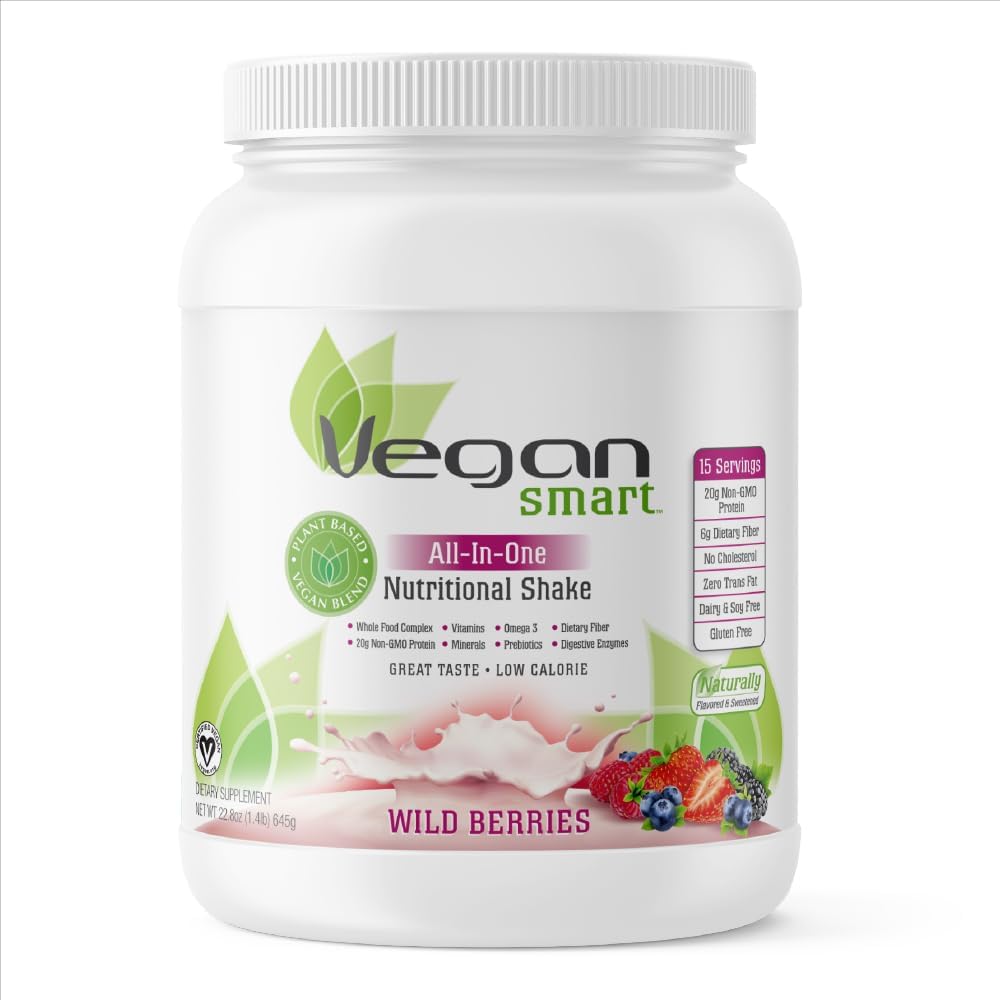 Vegansmart en poudre de protéines végétales à base de Naturade - Mélange de protéines shakes alimentaires tout-en-un - Sans gluten et sans OGM - Berries sauvages (15 portions)