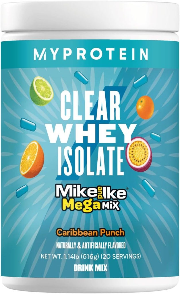 Myprotéine Clear Whey Isolate Protein Powder, 1,1 Lb (20 portions) Fruity Mike and IKE Caribbean Punch Drink Mix, 20g de protéines par portion, boisson quotidienne pour une performance supérieure