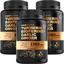4-en-1 Suppléments de curcuma et d'ail avec BioPerine – 2360mg Capsules de racine de gingembre de curcuma avec de l'ail – Mélange à base de plantes à haute puissance (120 ct, boîte de 3)