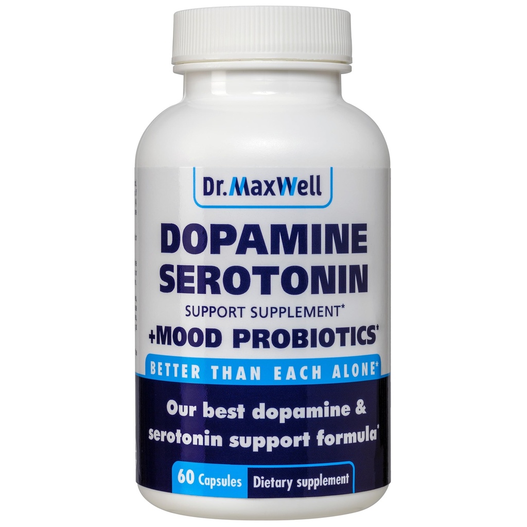 Suppléments de sérotonine et de dopamine avec l'humeur probiotique, soutien de 5 en1 pour (1) Dopamine (2) Sérotonine (3) Mood (4) Relaxation (5) Focus & Cerveau, 60 Capsules