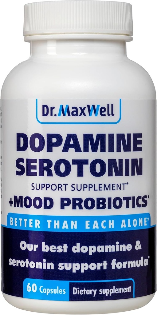 Suppléments de sérotonine et de dopamine avec l'humeur probiotique, soutien de 5 en1 pour (1) Dopamine (2) Sérotonine (3) Mood (4) Relaxation (5) Focus & Cerveau, 60 Capsules