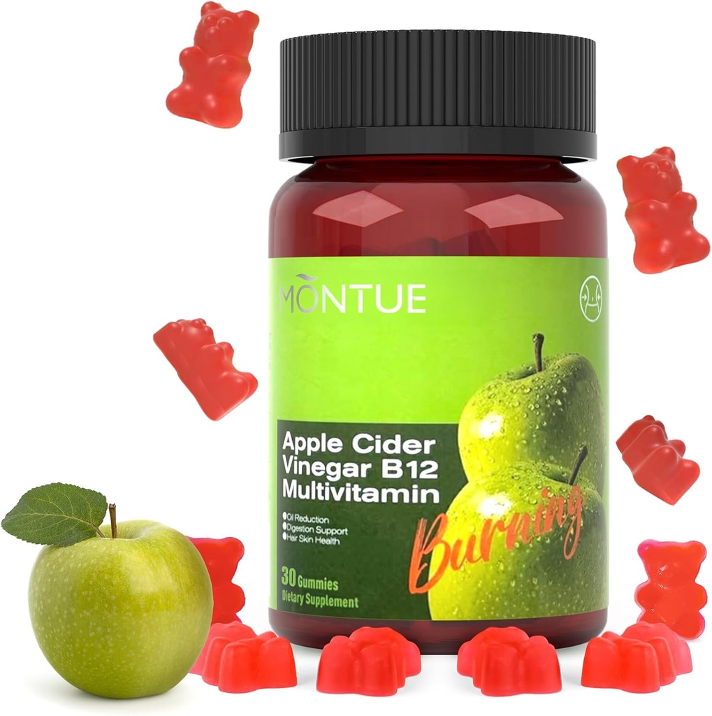 Gummées de vinaigre de cidre de pomme B12 Multivitamine, supplément de VAC Vitamines de gummy, supplément végétarien pour les femmes et les hommes, non OGM, soutenir les niveaux d'énergie normaux et la santé des gummées 60 Gummées (30)