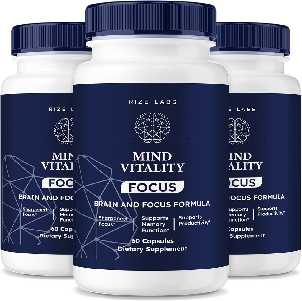 Rize labs Mind Vitality Focus Cerveau Supplément, Mind Vitality pour stimuler la concentration et la concentration et éviter la fatigue du milieu de l'après-midi, Mind Vitality Advanced Formula Reviews (180 Capsules) (Pack of 3)