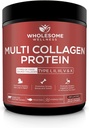 Wholesome Wellness Multi Collagen Protein Powder Hydrolyzed (Type I II III V X) Grass-Fed All-in-One Super Bone Broth + Peptides - Premium Blend of Beef, Chicken, Wild Fish, Eggshell, 58 Servings