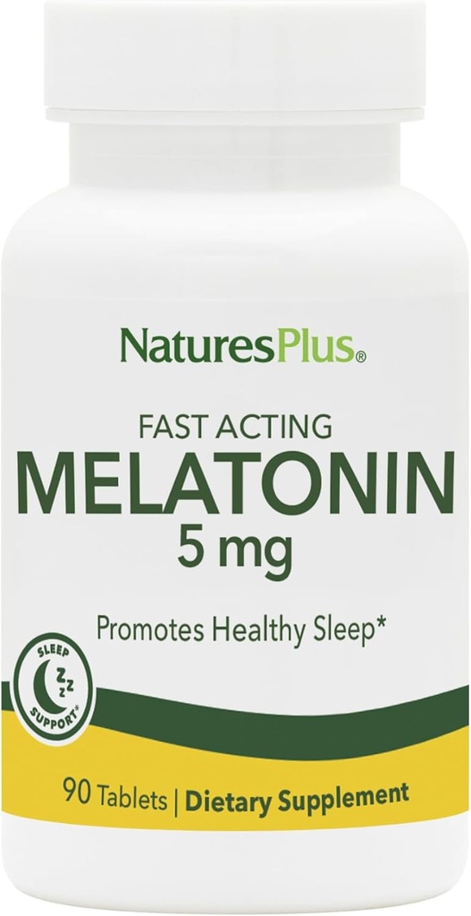Natures Plus Melatonine 5 mg - 90 comprimés à action rapide - Vegan, sans gluten - 90 portions