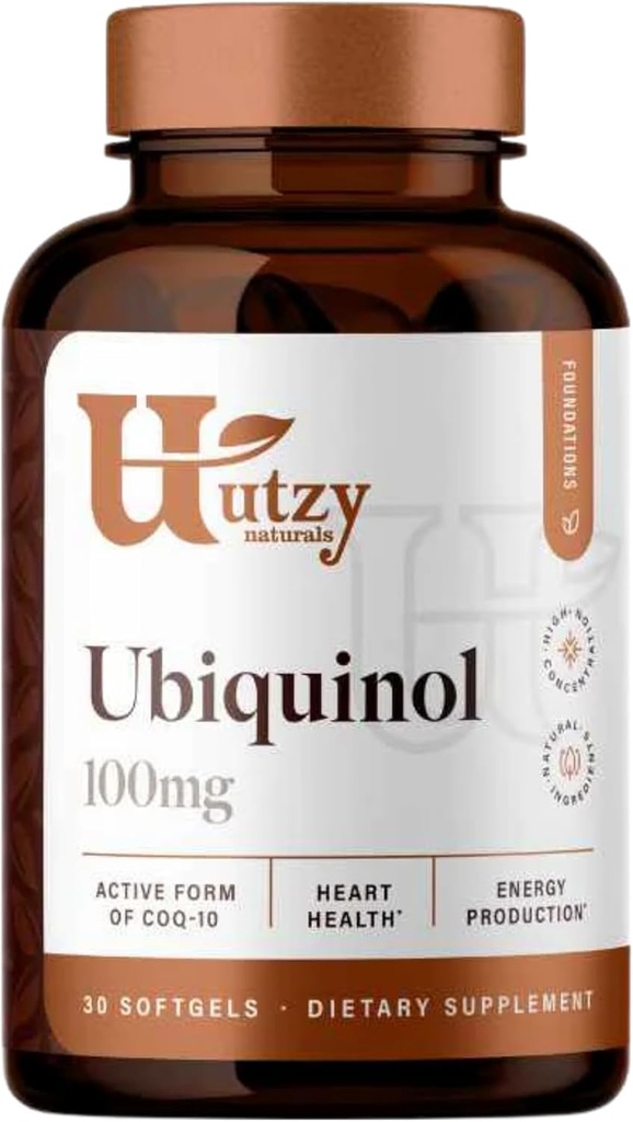 Utzy Naturals Ubiquinol $ 100mg $ Haute absorption brevetée CoQ-10 (Kaneka®) $ Santé cardiaque et soutien énergétique $ Fabriqué aux États-Unis $ 30 Softgels