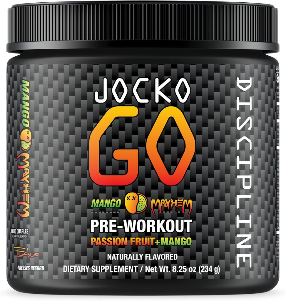 Poudre de pré-entraînement Jocko Carburant avec L-Citrulline, Nootropic & Caféine pour Endurance & Stamina - Keto, Mélange de sucre faible pour la course à distance, Cyclisme, Jiu Jitsu - 30 portions (Mango)